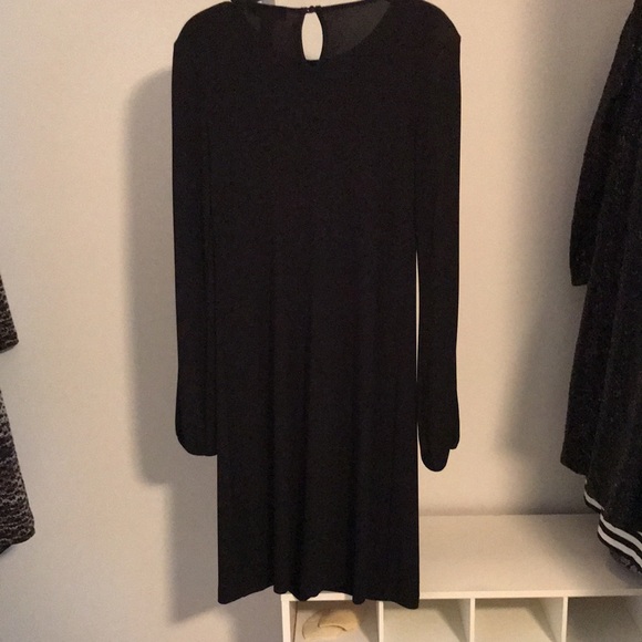 EUC “INC” BLACK COCKTAIL DRESS. EMBELLISHED NECKLINE LONG SLEEVES W/ELASTIC HEM - Picture 3 of 7
